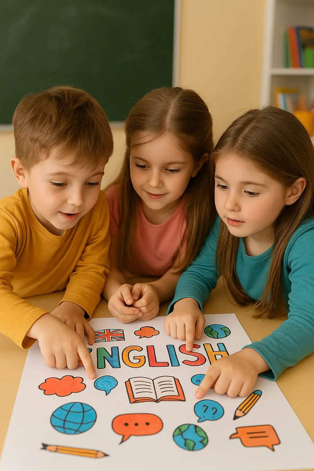 Happy children learning English
